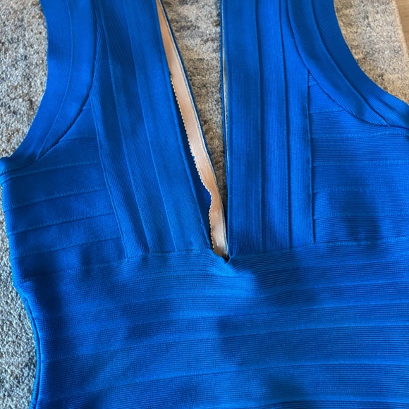 Herve Leger Bright Blue V Neck Dress - Picture 2 of 3